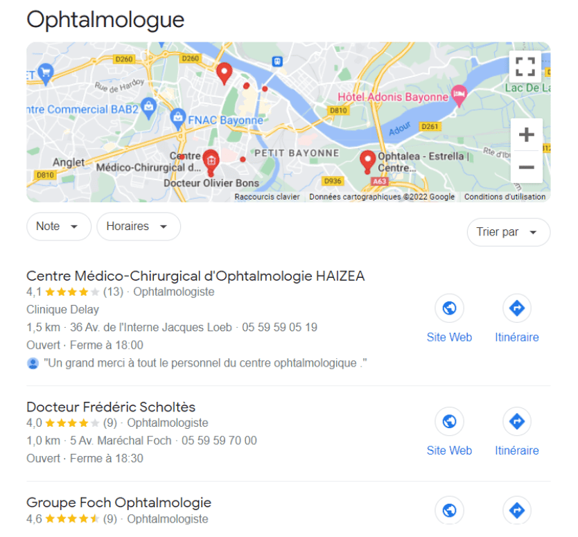resultats de recherche google my business recheche orthophoniste sur bayonne
