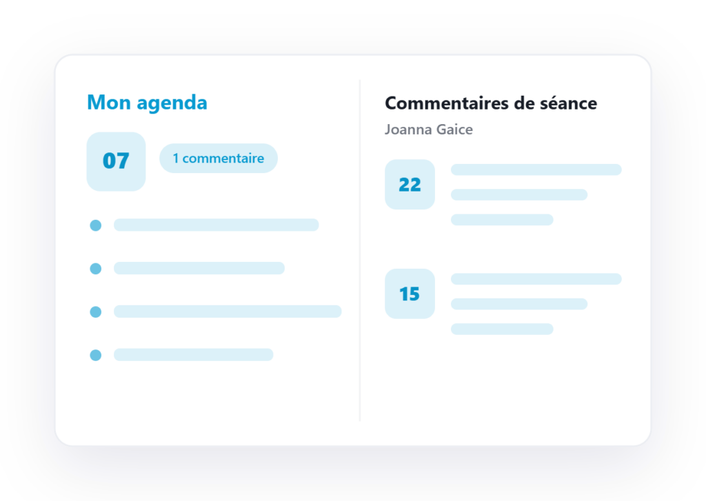 agenda d'un praticien avec ses commentaires de séance