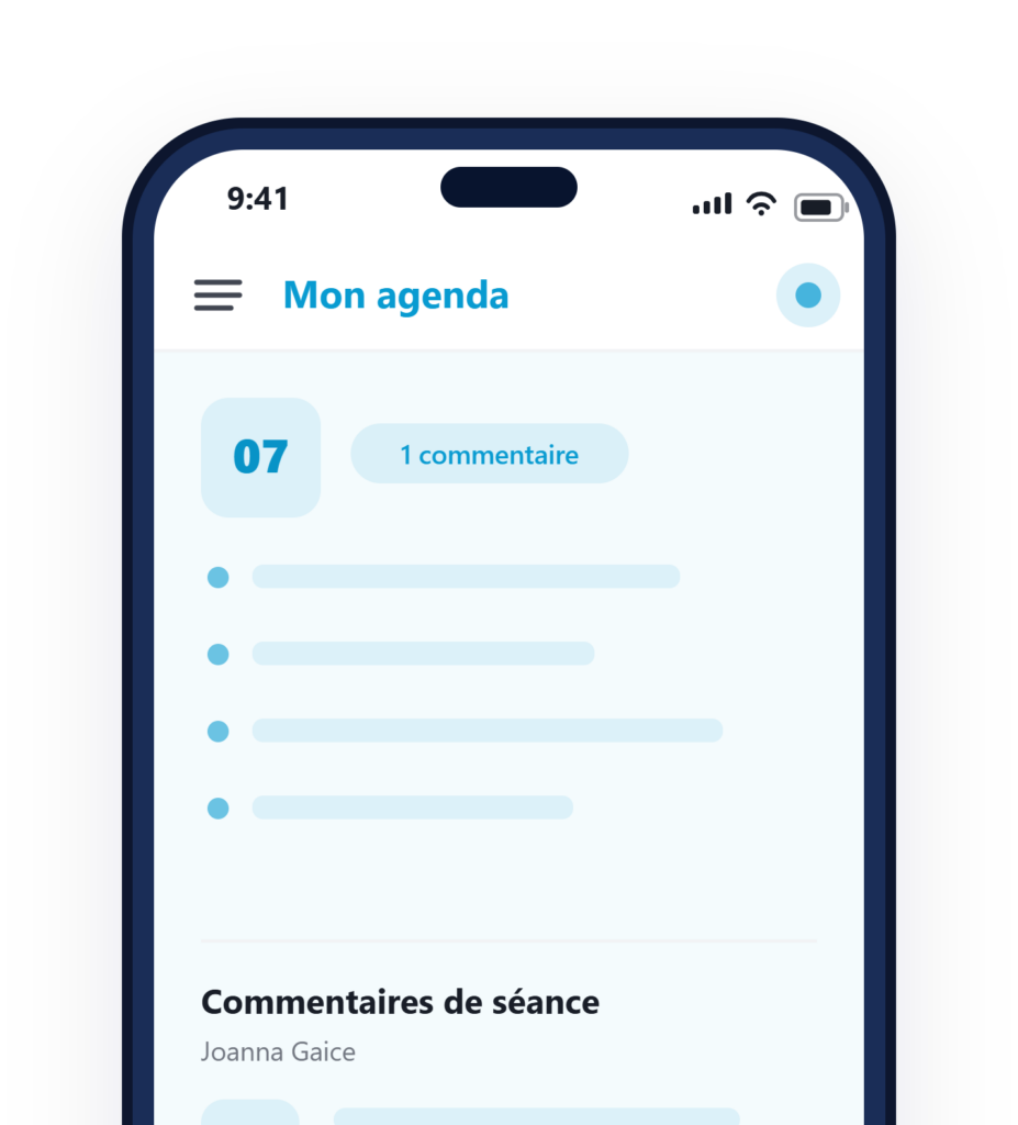 agenda d'un praticien avec ses commentaires de séance