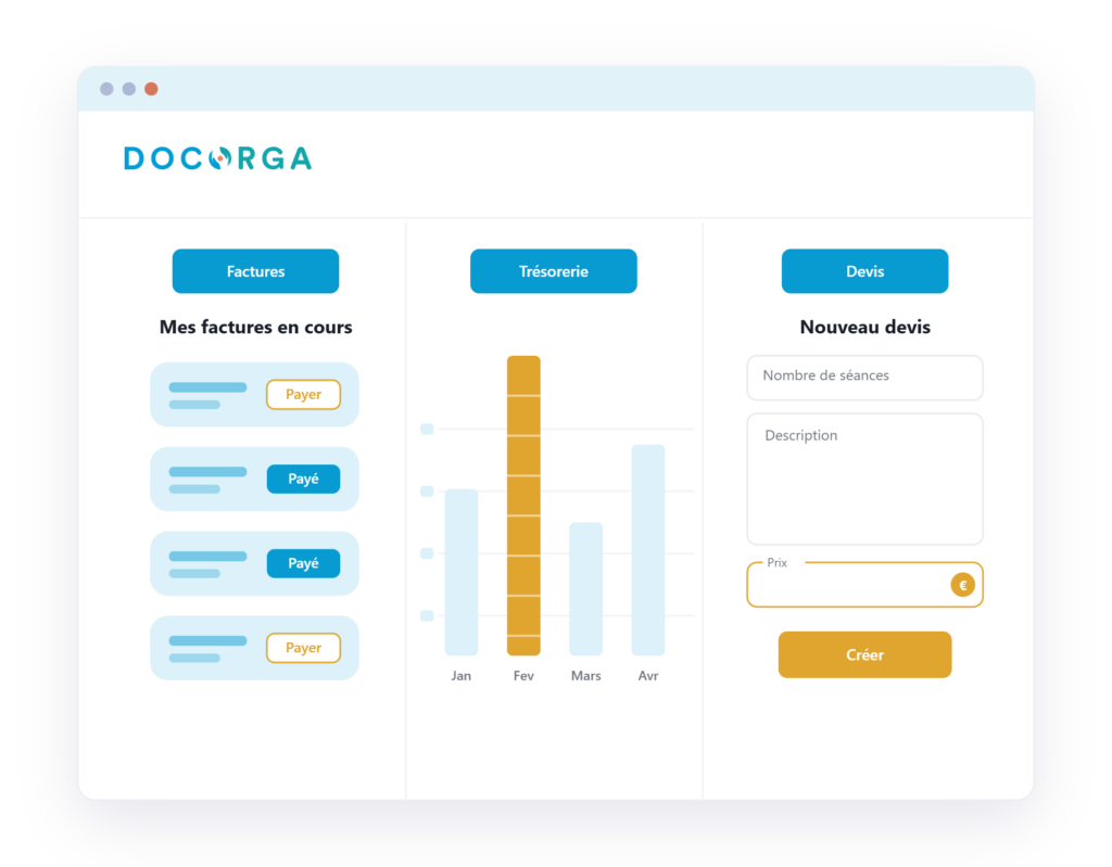 interface d'un praticien sur son suivi comptable