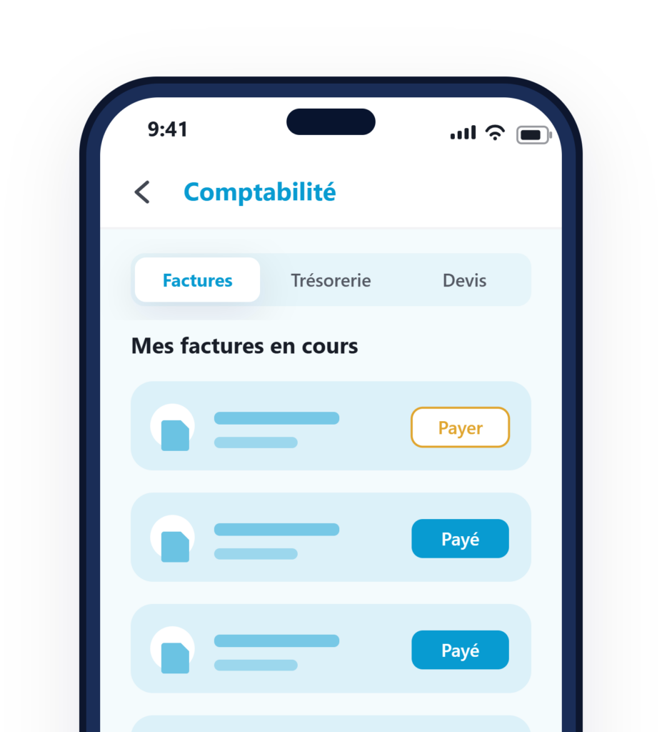 interface représentant le suivi des factures d'un praticien