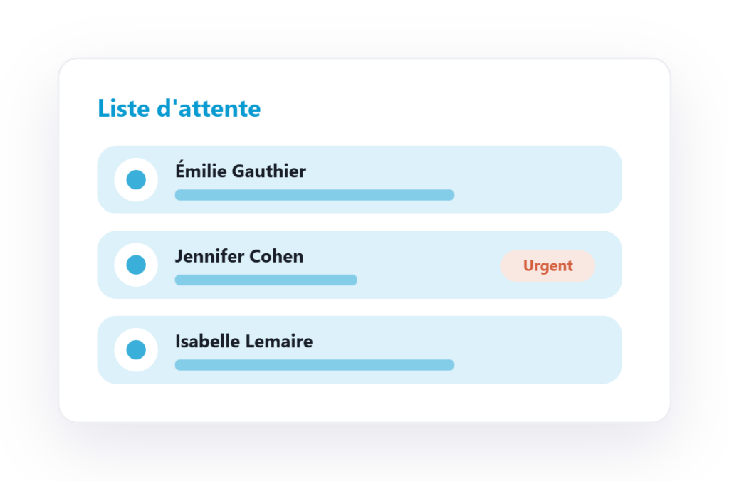 liste d'attente d'un praticien avec les patients inscrits