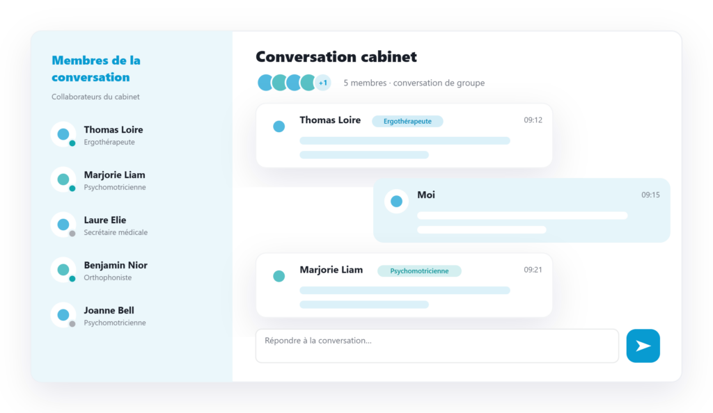 interface qui représente une conversation sécurisée entre paramédicaux