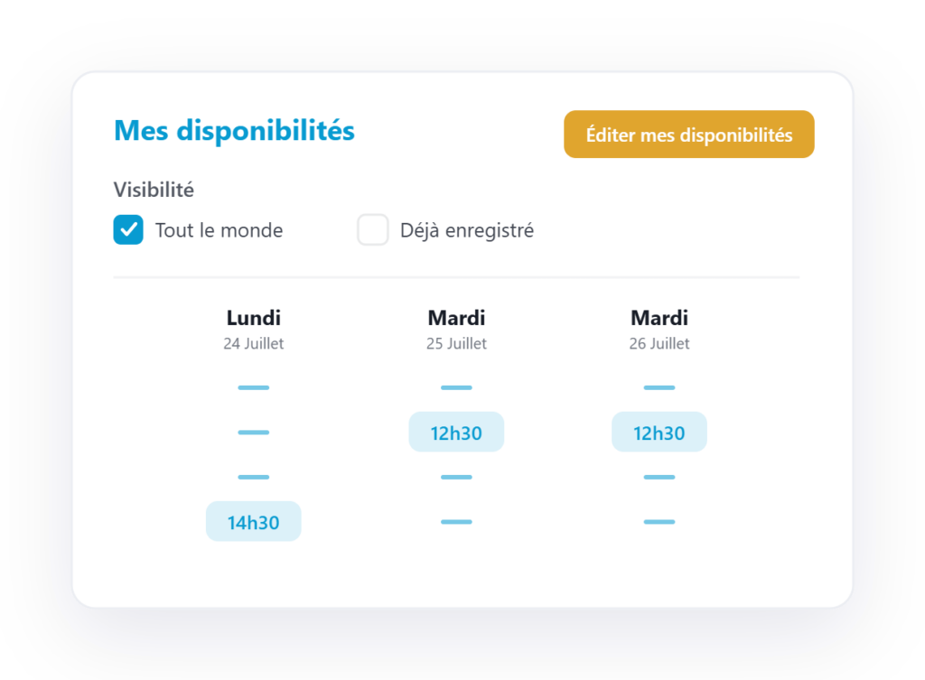 planning d'un praticien avec ses disponibilités