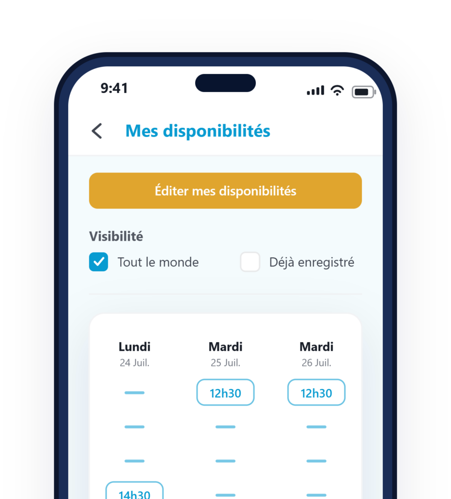 interface d'un praticien qui ajoute des disponibilités