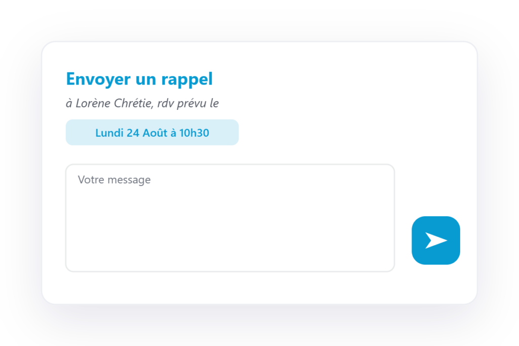 interface d'un praticien qui envoie un rappel de rendez-vous à un patient